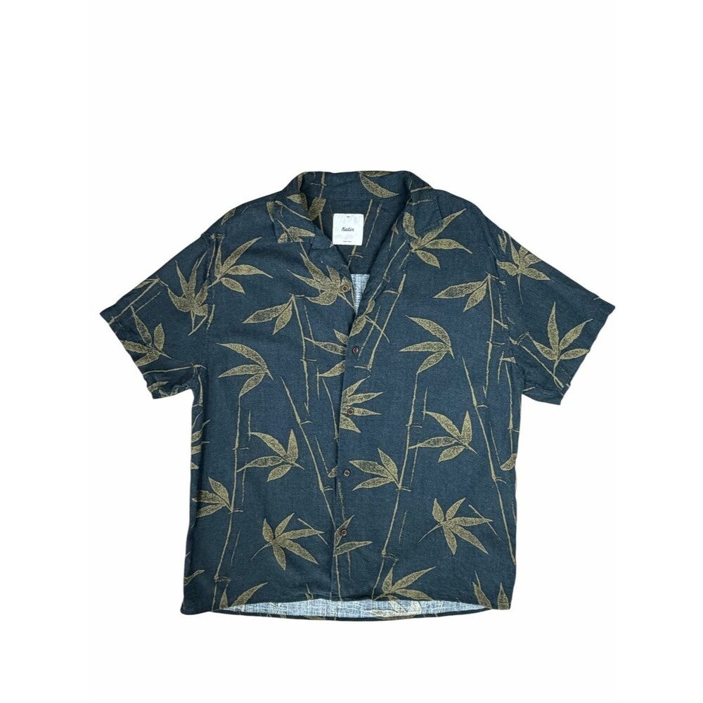 Katin Bamboo Print Camp Collar Button-Up Shirt Medium
